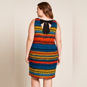 Kensie blue orange stripes boat neck‎ sleeveless dress, women size XL